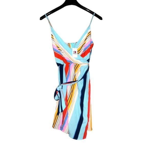 THE BUCKLE WILLOW & ROOT Small Striped Surplice Dress Faux Wrap Multicolor NEW - Picture 2 of 8